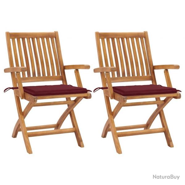 Chaises de jardin lot de 2 coussins rouge bordeaux Teck massif