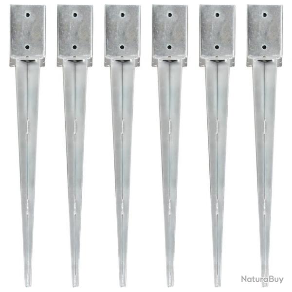 Piquets au sol 6 pcs Argent 9x9x75 cm Acier galvanis