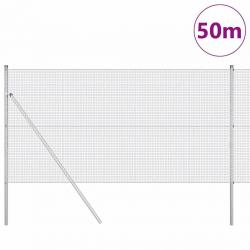Clôture en fil soudé avec 13 poteaux 1x50 m acier galvanisé