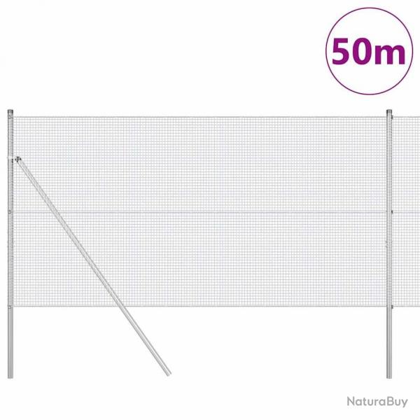 Clture en fil soud avec 13 poteaux 1x50 m acier galvanis
