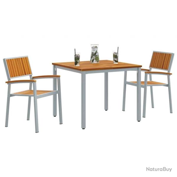 Ensemble de salle  manger de jardin 3 pices en bois d'acacia et mtal