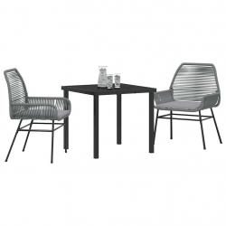 Ensemble de 3 pièces de salle à manger de jardin avec coussins en poly rotin gris.