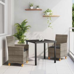 Set de salle à manger de jardin de 3 pièces avec coussins en poly rotin gris.