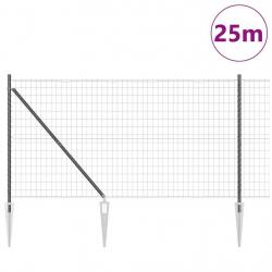 Clôture Euro avec 13 piquets pointus 1,2 x 25 m en acier galvanisé gris
