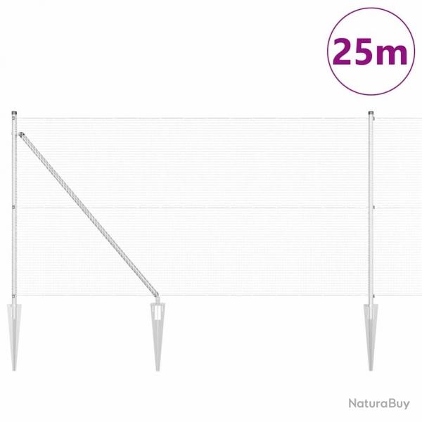 Clture en Fil Soud avec 13 Poteaux en Pointe 1x25 m Acier Galvanis