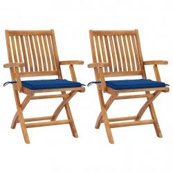 Chaises de jardin lot de 2 et coussins bleu royal Bois de teck