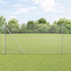 Clôture en fil soudé avec 13 poteaux pointus 1.5x25 m en acier galvanisé