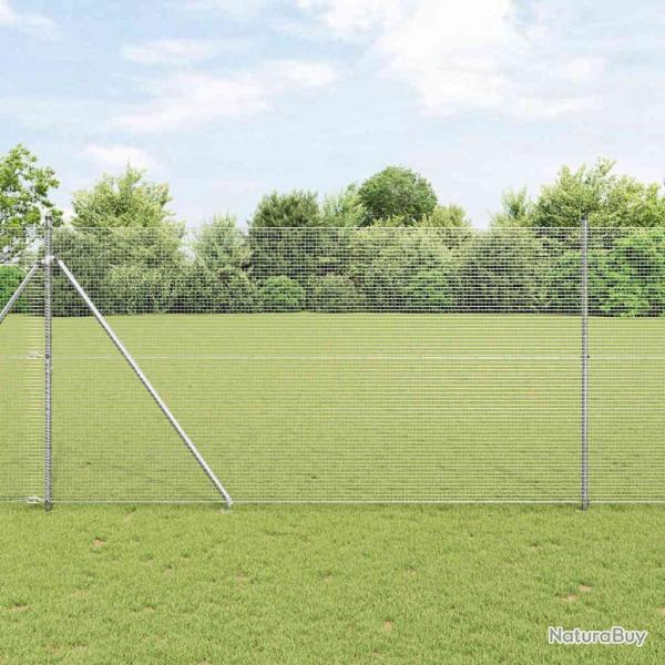 Clture en fil soud avec 13 poteaux pointus 1.5x25 m en acier galvanis