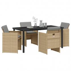 Ensemble salle à manger jardin 5 pièces avec coussins beige en poly rotin