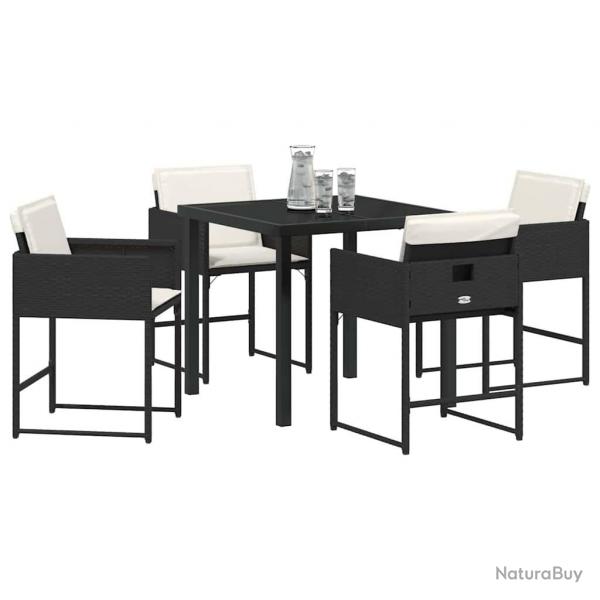 Ensemble de jardin 5 pices avec coussins en poly rotin noir