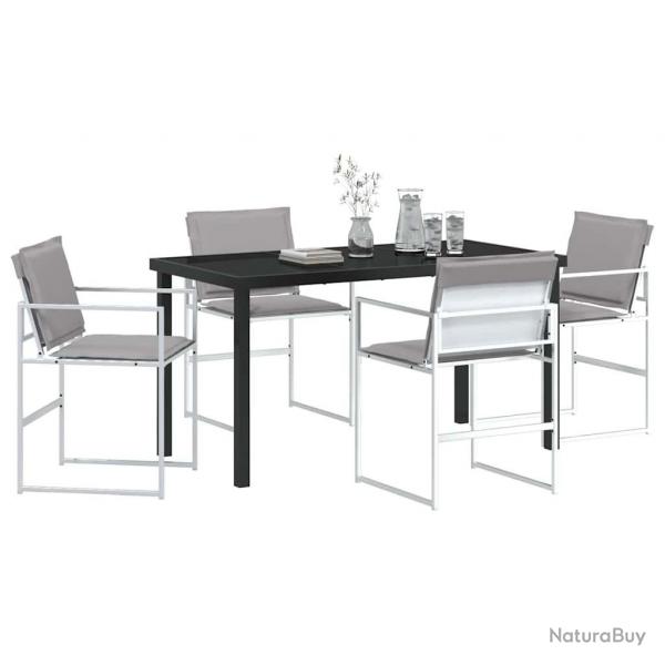Ensemble de salle  manger de jardin 5 pices avec des coussins en textilne blanc et en acier