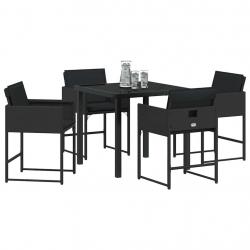 Ensemble de salle à manger de jardin 5 pièces , avec coussins, noir en poly rattan.