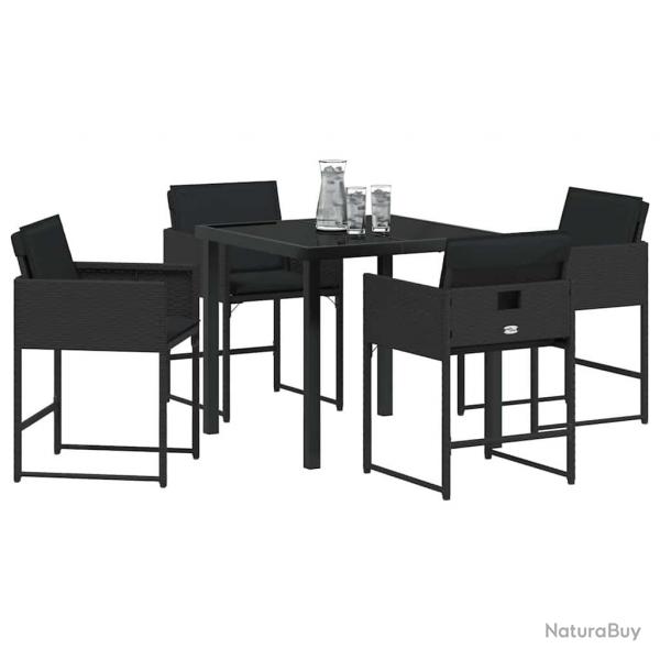 Ensemble de salle  manger de jardin 5 pices , avec coussins, noir en poly rattan.