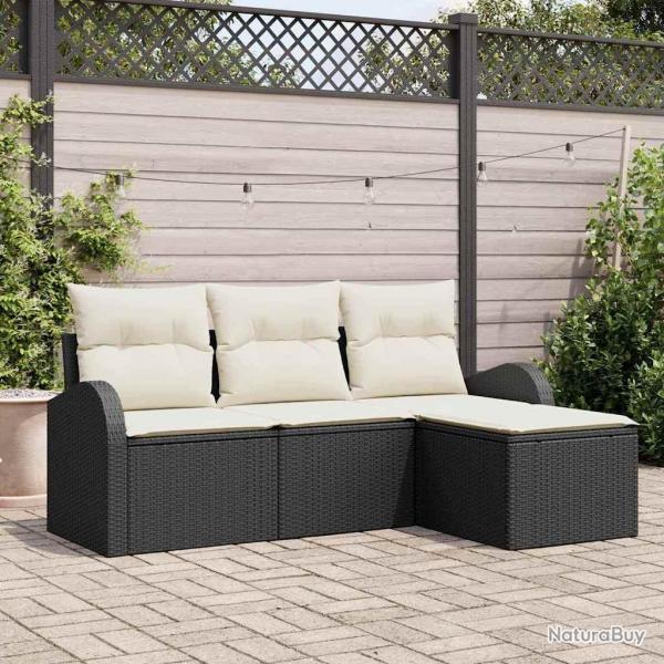 Ensemble de canaps de jardin 4 pices avec coussins en poly rotin noir