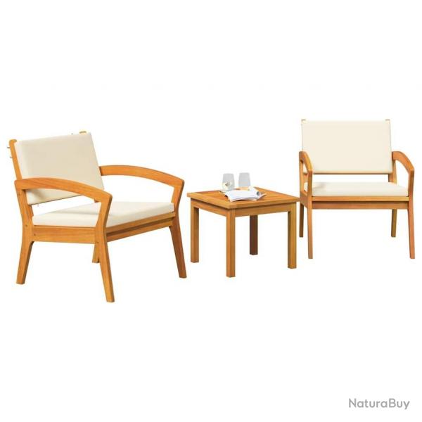 Ensemble Bistro 3 pices avec coussins - Bois d'acacia massif