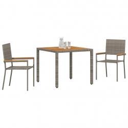 Ensemble de Salle à Manger de Jardin 3 Pièces en Rattan Poly Gris