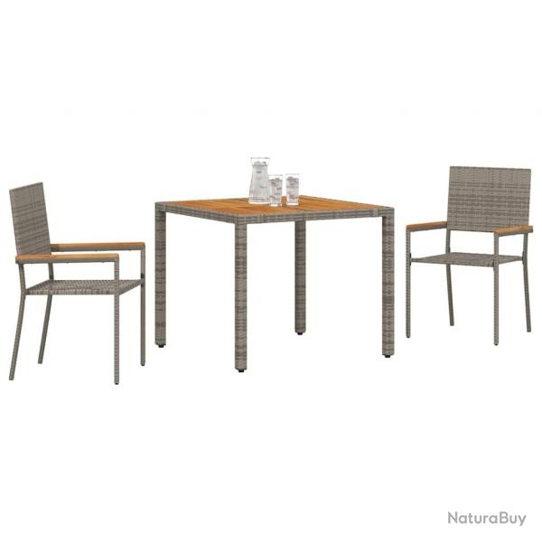 Ensemble de Salle  Manger de Jardin 3 Pices en Rattan Poly Gris