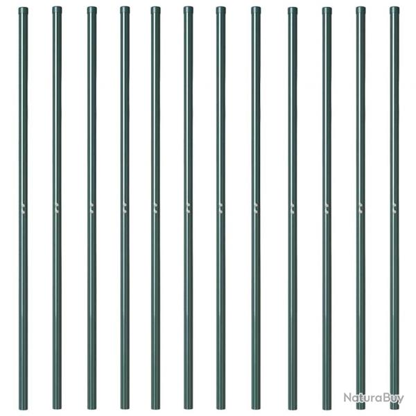 Poteaux de clture 12 pcs Vert 140 cm Acier peint par poudre