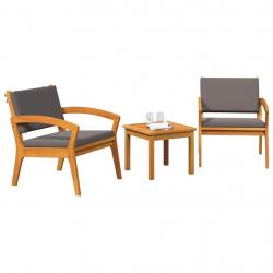 Ensemble Bistro 3 Pièces avec Coussins, en Bois d'Acacia Massif
