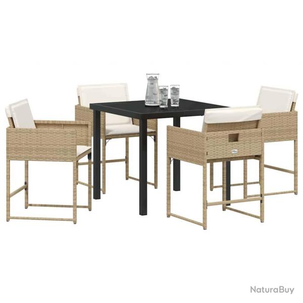 Ensemble de jardin 5 pices avec des coussins beiges en poly rotin