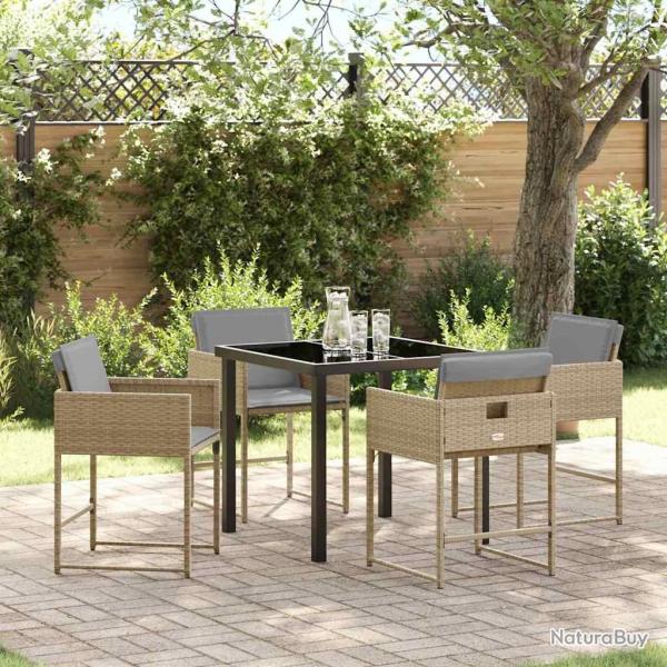 Ensemble de salle  manger de jardin 5 pices avec coussins beiges en poly rattan.