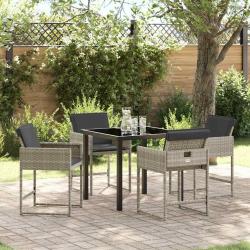 Ensemble de salle à manger de jardin 5 pièces avec des coussins gris clair en poly rotin