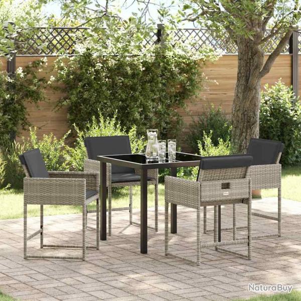 Ensemble de salle  manger de jardin 5 pices avec des coussins gris clair en poly rotin