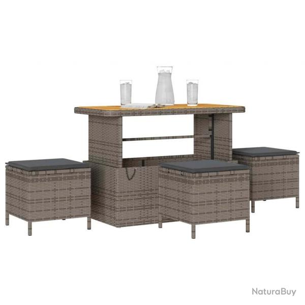 Ensemble de salle  manger de jardin 4 pices avec coussins gris en poly rotin et acacia