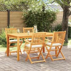 Chaises de jardin pliantes avec coussin blanc 4 pièces en bois d'acacia solide