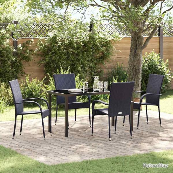 Ensemble de salle  manger pour jardin 5 pcs Noir Rotin PE