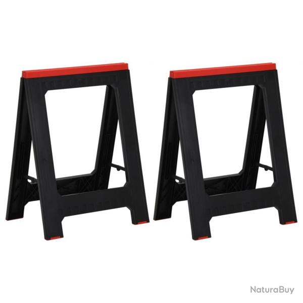 Trteaux de travail pliables 2 pcs PP Noir et rouge 350 kg