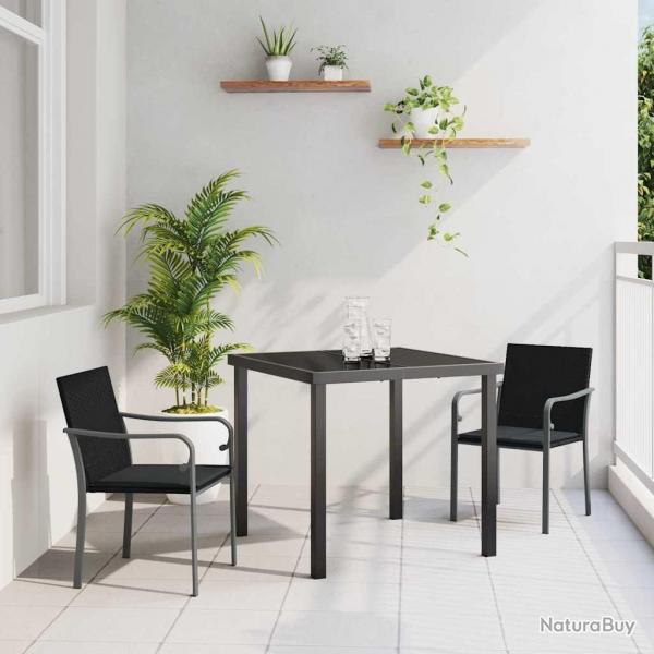 Ensemble de repas de jardin , 3 pices avec coussins en rotin synthtique noir.