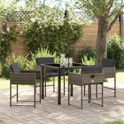 Ensemble repas de jardin 5 pièces avec coussins en poly rotin gris