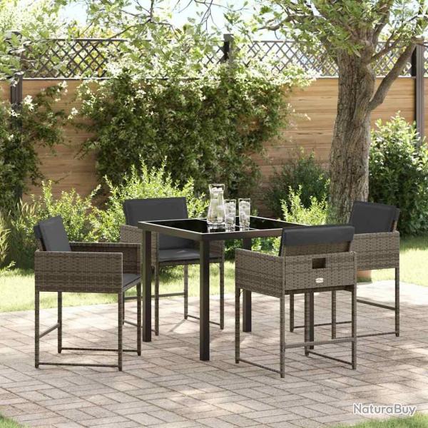 Ensemble repas de jardin 5 pices avec coussins en poly rotin gris