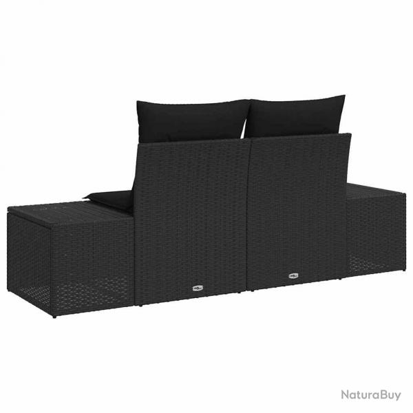Canap de jardin 2 places avec rangement et coussins noir en rotin synthtique