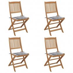 Chaises pliables de jardin lot de 4 avec coussins Bois d'acacia