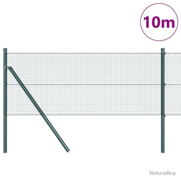 Clture en fil soud avec 7 Poteaux Vert 0.6x10 m Acier