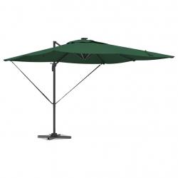 Parasol déporté Roma avec LEDs - Vert, 286 x 285 x 270 cm en aluminium