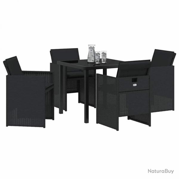 Set de salle  manger de jardin 5 pices avec coussins en poly rotin noir