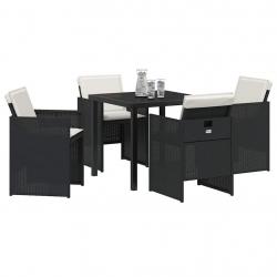 Set de jardin 5 pièces avec des coussins en rattan synthétique noir