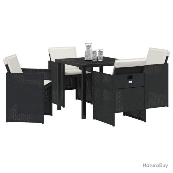 Set de jardin 5 pices avec des coussins en rattan synthtique noir