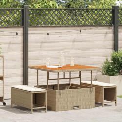 Ensemble de salle à manger de jardin 3 pièces avec coussins beige poly rattan et acacia