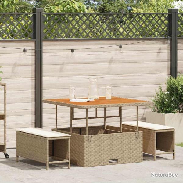 Ensemble de salle  manger de jardin 3 pices avec coussins beige poly rattan et acacia