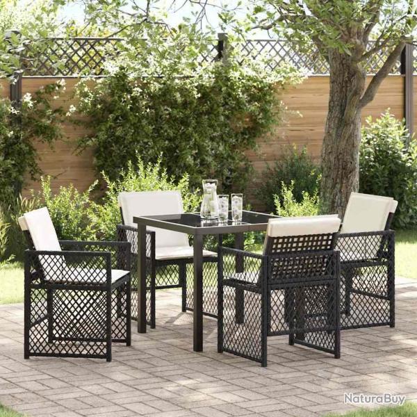 Ensemble salle  manger jardin 5 pices avec coussins poly rotin noir