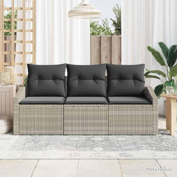 Salle  manger de jardin 3 pices avec coussins gris clair en polyrotin