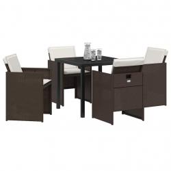 Ensemble de jardin 5 pièces avec coussins en poly rotin marron
