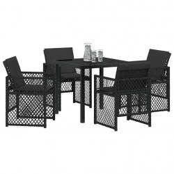 Ensemble de salle à manger de jardin de 5 pièces avec coussins noir en poly rattan