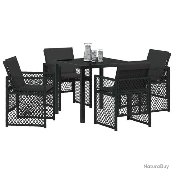 Ensemble de salle  manger de jardin de 5 pices avec coussins noir en poly rattan