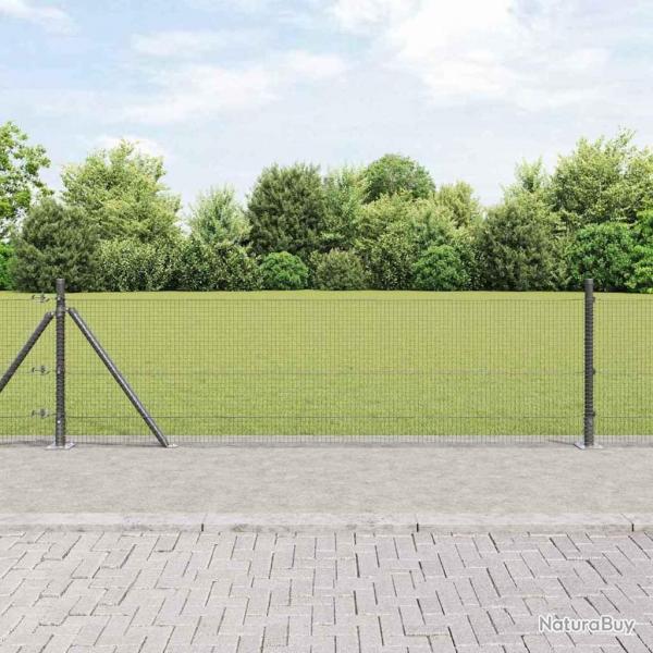 Clture en Treillis Soud avec 13 Poteaux Flangs Gris 0.6x50 m Acier