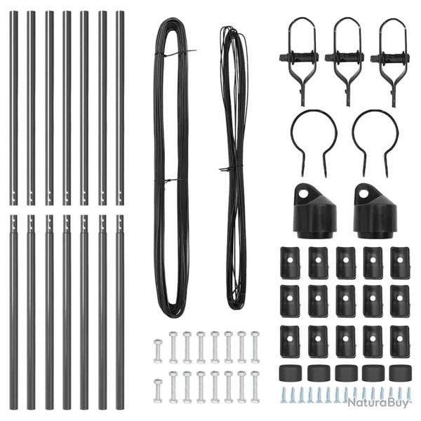 Set de poteaux de clture 7 pcs Gris 32mm 160 cm Mtal